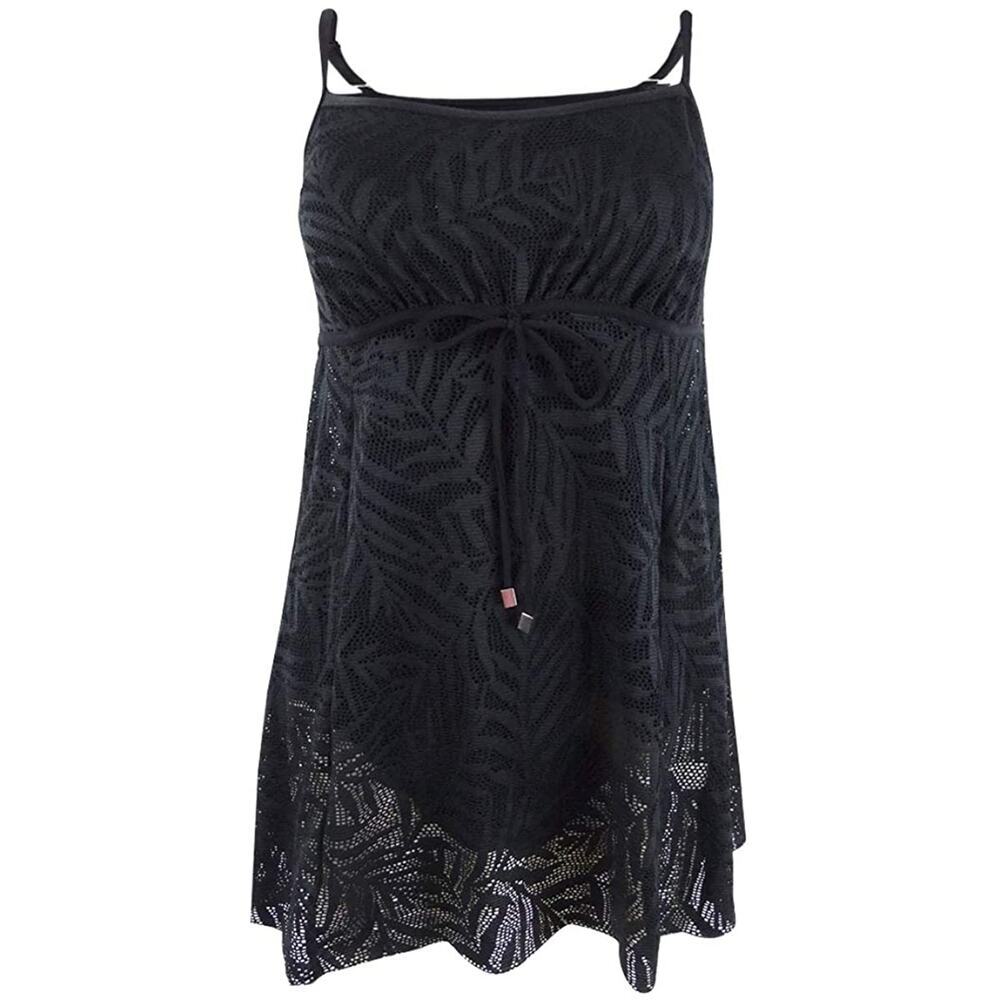 Swim Solutions Empire Princess Crochet Black One-Piece Swimdress 8 NEW